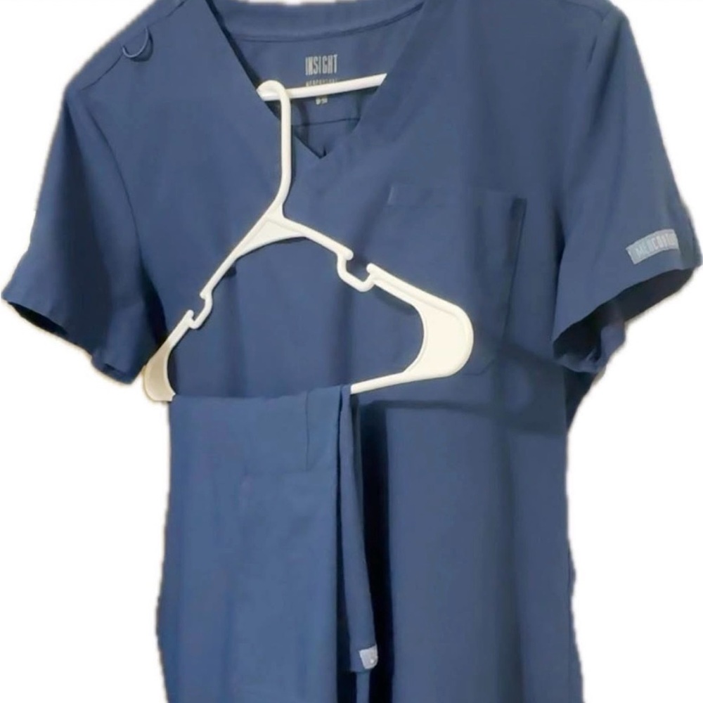 Blue Short Sleeve Scrub Top and Pants Set